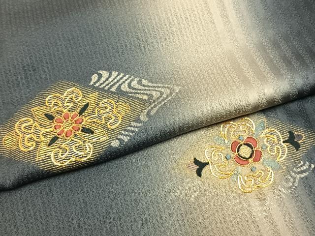 平和屋着物●訪問着　駒刺繍　菱花文　暈し染め　金銀彩　正絹　逸品　AABL3273fy