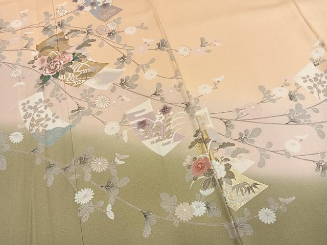 平和屋着物●訪問着　駒刺繍　熨斗花文　暈し染め　金彩　正絹　逸品　AABL3275fy
