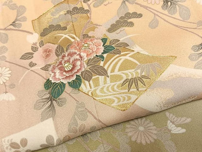 平和屋着物●訪問着　駒刺繍　熨斗花文　暈し染め　金彩　正絹　逸品　AABL3275fy