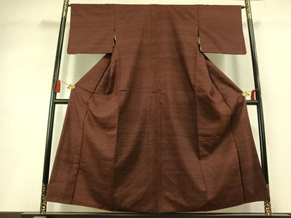 平和屋着物●上質な紬　色無地　海老茶色　正絹　逸品　AABL3278fy