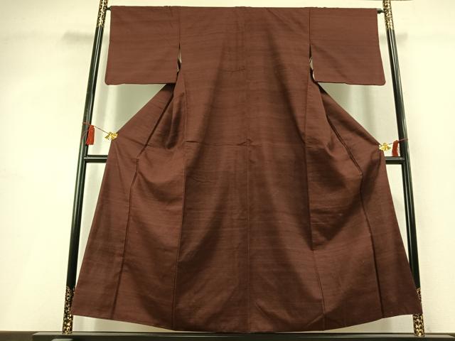 平和屋着物●上質な紬　色無地　海老茶色　正絹　逸品　AABL3278fy