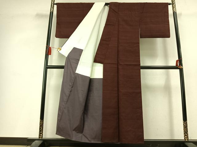 平和屋着物●上質な紬　色無地　海老茶色　正絹　逸品　AABL3278fy