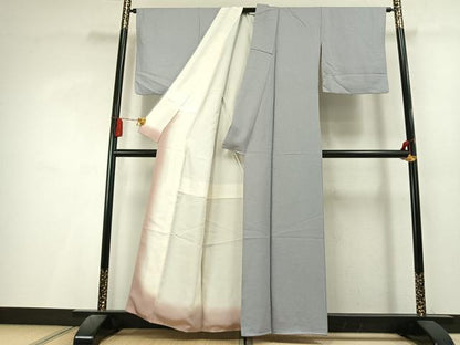 平和屋着物●上質な色無地　花尽くし地紋　暁鼠色　正絹　逸品　AABL3287fy