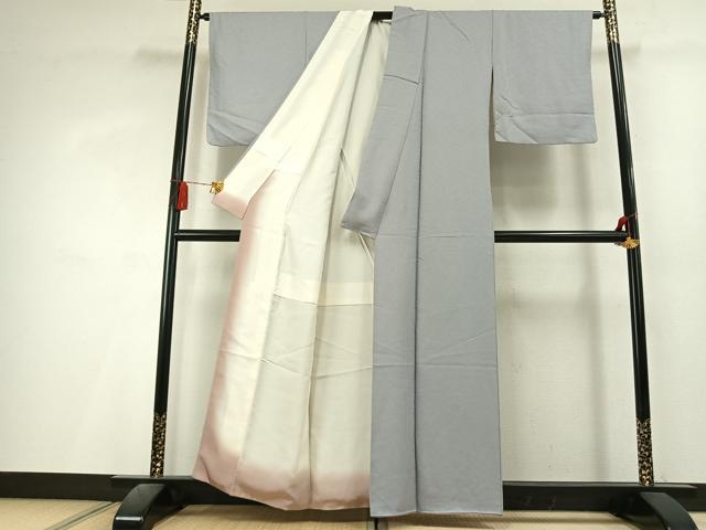 平和屋着物●上質な色無地　花尽くし地紋　暁鼠色　正絹　逸品　AABL3287fy