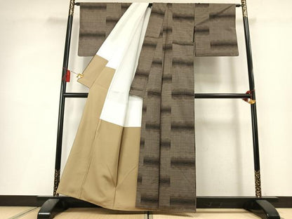 平和屋着物●本場大島紬　9マルキ　横段文　正絹　逸品　AABL3288fy