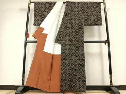 平和屋着物●本場大島紬　7マルキ　幾何学文様　正絹　逸品　AABL3290fy