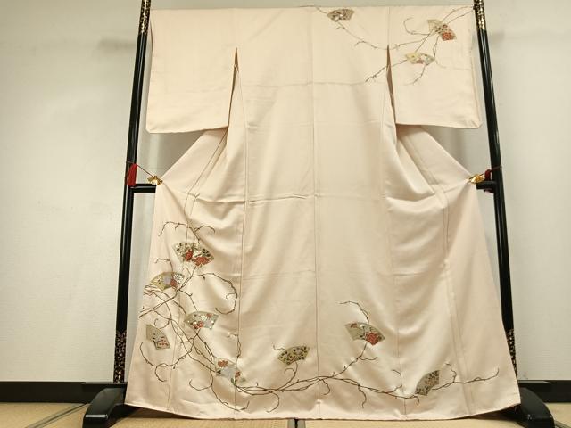 平和屋着物●訪問着　駒刺繍　地紙花文　金彩　正絹　逸品　未使用　AABL3293fy