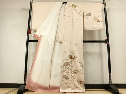 平和屋着物●訪問着　駒刺繍　地紙花文　金彩　正絹　逸品　未使用　AABL3293fy