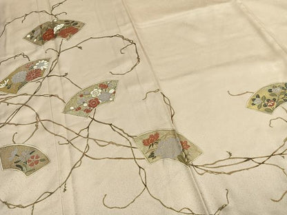 平和屋着物●訪問着　駒刺繍　地紙花文　金彩　正絹　逸品　未使用　AABL3293fy