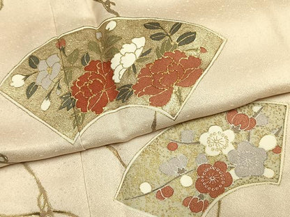 平和屋着物●訪問着　駒刺繍　地紙花文　金彩　正絹　逸品　未使用　AABL3293fy