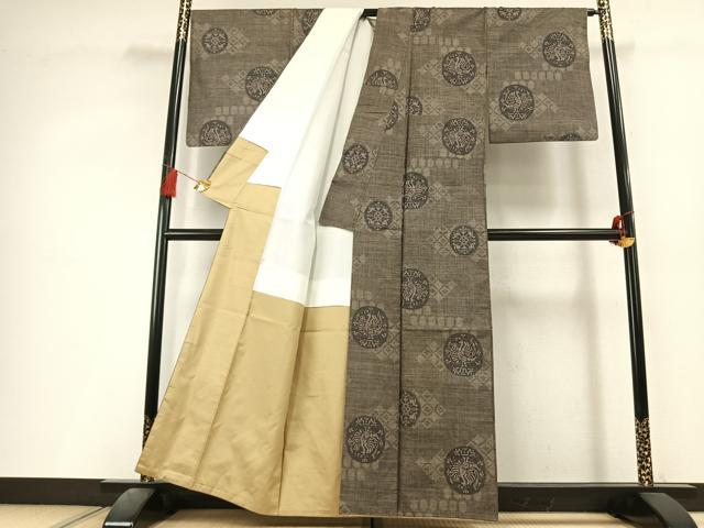 平和屋着物●本場大島紬　9マルキ　花鳥丸文　正絹　逸品　AABL3299fy