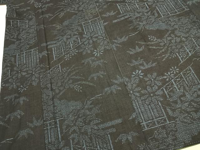 平和屋着物●結城紬　80亀甲　風景花文　正絹　逸品　AABL3300fy