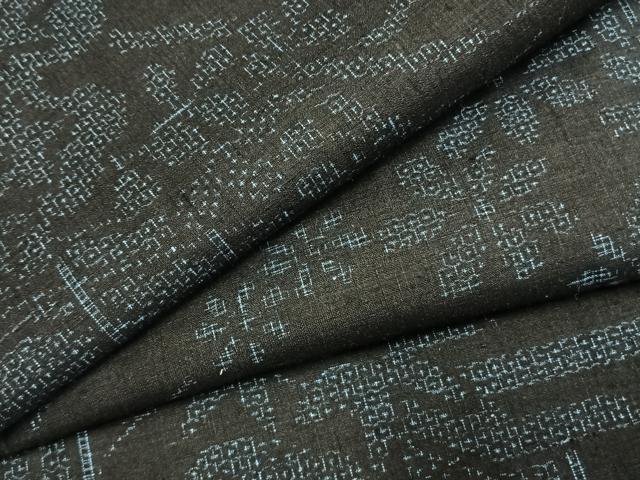 平和屋着物●結城紬　80亀甲　風景花文　正絹　逸品　AABL3300fy