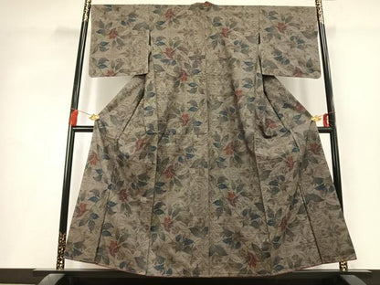 平和屋着物●本場大島紬　9マルキ　草花文　正絹　逸品　AABL3301fy