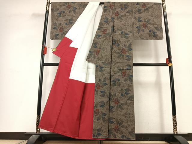 平和屋着物●本場大島紬　9マルキ　草花文　正絹　逸品　AABL3301fy