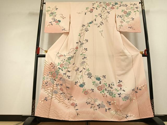 平和屋着物●訪問着　絞り　草花文　暈し染め　正絹　逸品　AABL3303fy
