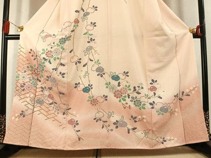 平和屋着物●訪問着　絞り　草花文　暈し染め　正絹　逸品　AABL3303fy