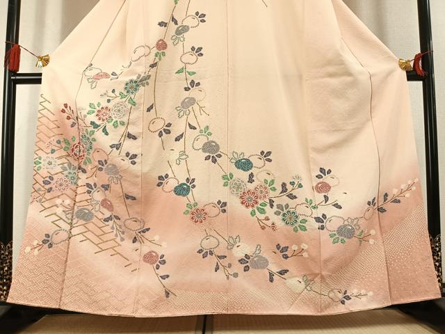 平和屋着物●訪問着　絞り　草花文　暈し染め　正絹　逸品　AABL3303fy