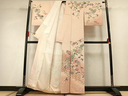 平和屋着物●訪問着　絞り　草花文　暈し染め　正絹　逸品　AABL3303fy