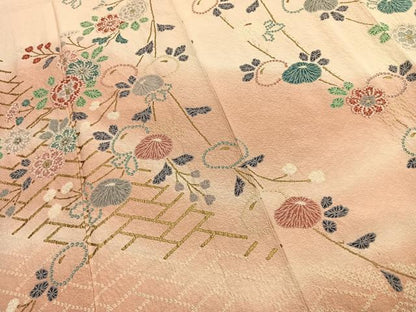 平和屋着物●訪問着　絞り　草花文　暈し染め　正絹　逸品　AABL3303fy
