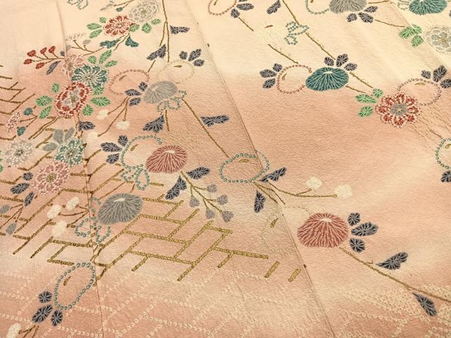 平和屋着物●訪問着　絞り　草花文　暈し染め　正絹　逸品　AABL3303fy