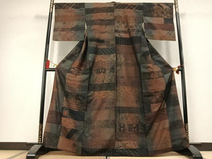 平和屋着物●小千谷紬　百柄　正絹　逸品　AABL3306fy