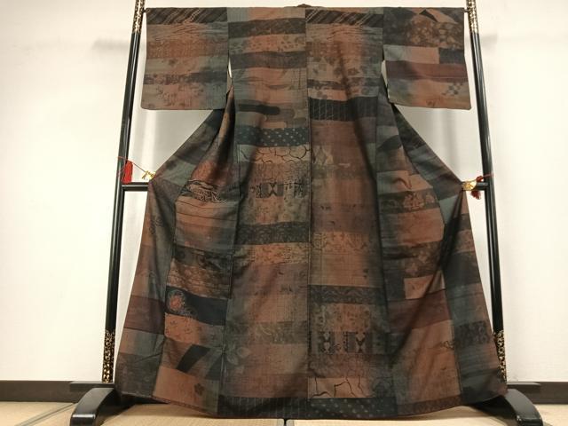 平和屋着物●小千谷紬　百柄　正絹　逸品　AABL3306fy