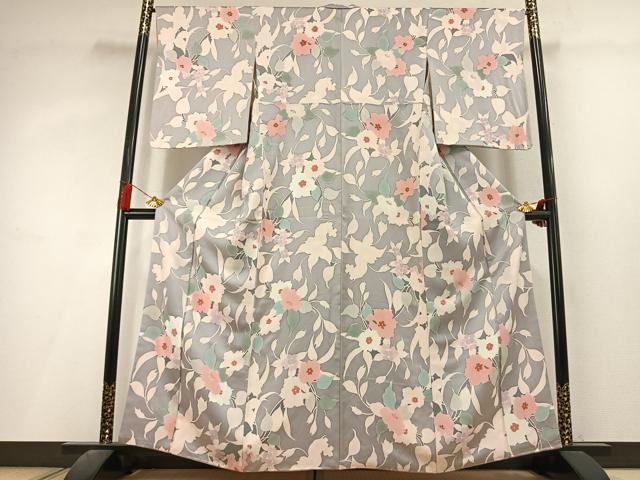 平和屋着物●上質な小紋　地紋起こし　草花文　正絹　逸品　AABL3312fy