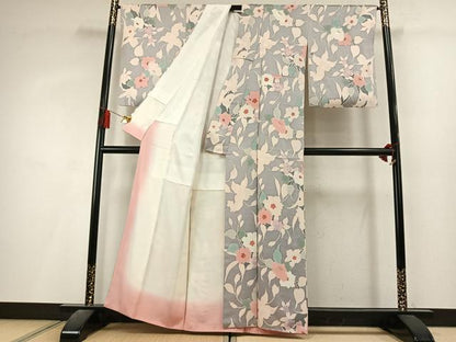 平和屋着物●上質な小紋　地紋起こし　草花文　正絹　逸品　AABL3312fy