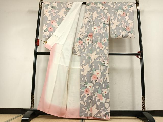 平和屋着物●上質な小紋　地紋起こし　草花文　正絹　逸品　AABL3312fy