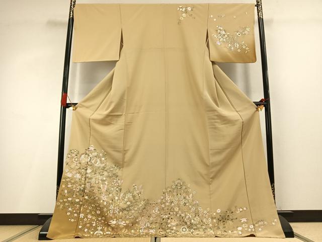 平和屋着物●訪問着　総刺繍　花鳥文　暈し染め　ロング丈　正絹　逸品　AABL3313fy