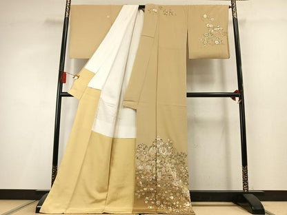 平和屋着物●訪問着　総刺繍　花鳥文　暈し染め　ロング丈　正絹　逸品　AABL3313fy