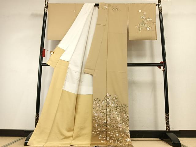 平和屋着物●訪問着　総刺繍　花鳥文　暈し染め　ロング丈　正絹　逸品　AABL3313fy