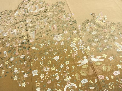 平和屋着物●訪問着　総刺繍　花鳥文　暈し染め　ロング丈　正絹　逸品　AABL3313fy