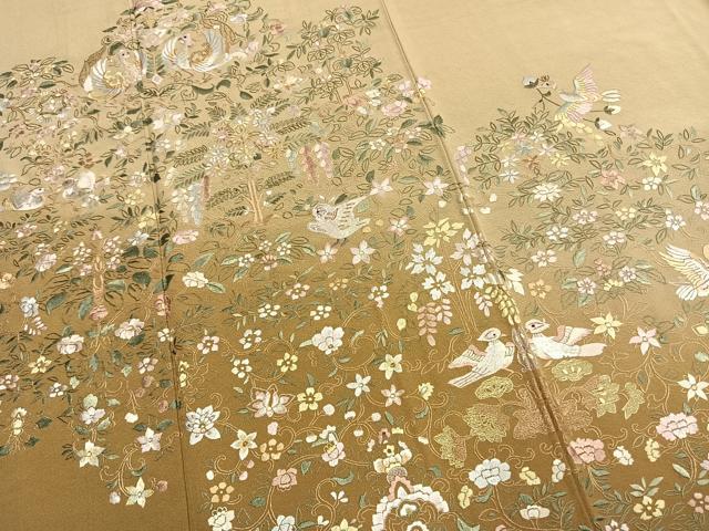 平和屋着物●訪問着　総刺繍　花鳥文　暈し染め　ロング丈　正絹　逸品　AABL3313fy