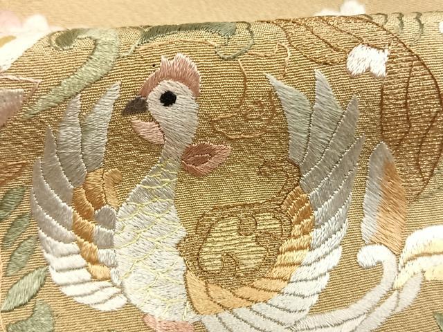 平和屋着物●訪問着　総刺繍　花鳥文　暈し染め　ロング丈　正絹　逸品　AABL3313fy