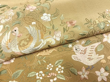 平和屋着物●訪問着　総刺繍　花鳥文　暈し染め　ロング丈　正絹　逸品　AABL3313fy