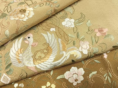 平和屋着物●訪問着　総刺繍　花鳥文　暈し染め　ロング丈　正絹　逸品　AABL3313fy