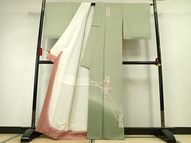 平和屋着物●訪問着　色紙重ね熨斗花文　暈し染め　正絹　逸品　未使用　AABL3314fy