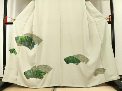 平和屋着物●訪問着　中国国宝刺繍　乱針刺繍　総刺繍　地紙重ね竹文　正絹　逸品　AABL3317fy