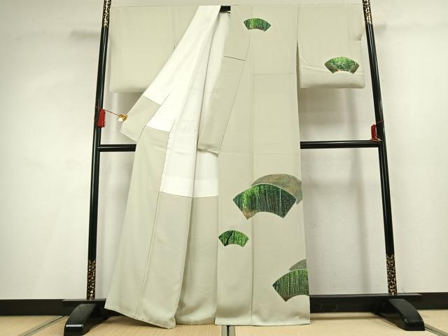 平和屋着物●訪問着　中国国宝刺繍　乱針刺繍　総刺繍　地紙重ね竹文　正絹　逸品　AABL3317fy