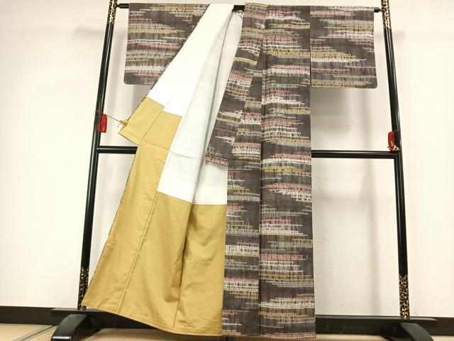 平和屋着物●上質な紬　杢目絞り　抽象文様　正絹　逸品　未使用　AABL3321fy