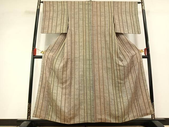 平和屋着物●上質な小紋　杢目絞り　間道　正絹　逸品　AABL3322fy