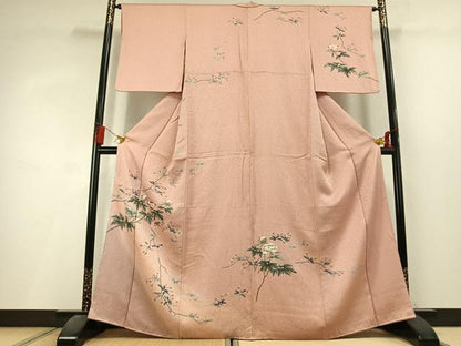 平和屋着物●訪問着　友禅　杢目絞り　枝花文　暈し染め　正絹　逸品　AABL3323fy