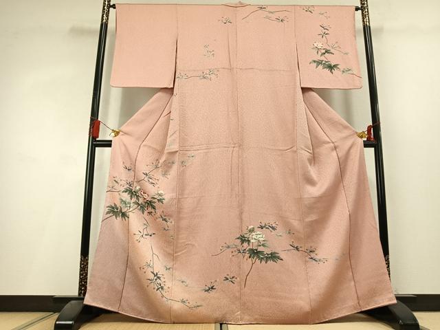 平和屋着物●訪問着　友禅　杢目絞り　枝花文　暈し染め　正絹　逸品　AABL3323fy