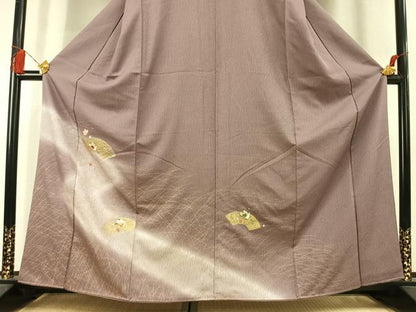 平和屋着物●訪問着　駒刺繍　地紙花蝶文　暈し染め　金彩　正絹　逸品　未使用　AABL3324fy