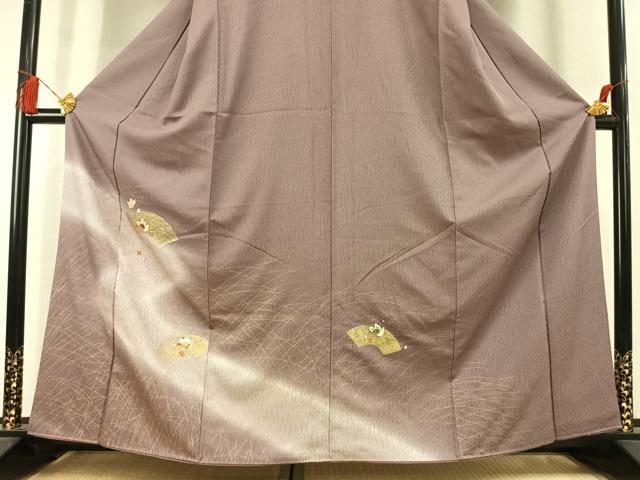 平和屋着物●訪問着　駒刺繍　地紙花蝶文　暈し染め　金彩　正絹　逸品　未使用　AABL3324fy