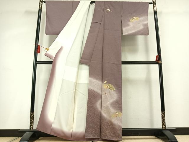 平和屋着物●訪問着　駒刺繍　地紙花蝶文　暈し染め　金彩　正絹　逸品　未使用　AABL3324fy