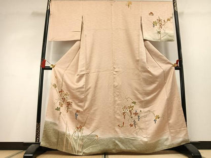平和屋着物●訪問着　駒刺繍　花蝶文　暈し染め　金彩　大丸扱い　正絹　逸品　AABL3325fy