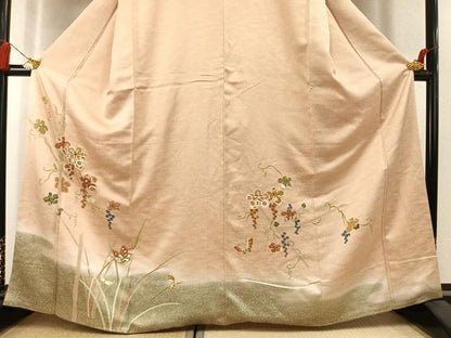 平和屋着物●訪問着　駒刺繍　花蝶文　暈し染め　金彩　大丸扱い　正絹　逸品　AABL3325fy